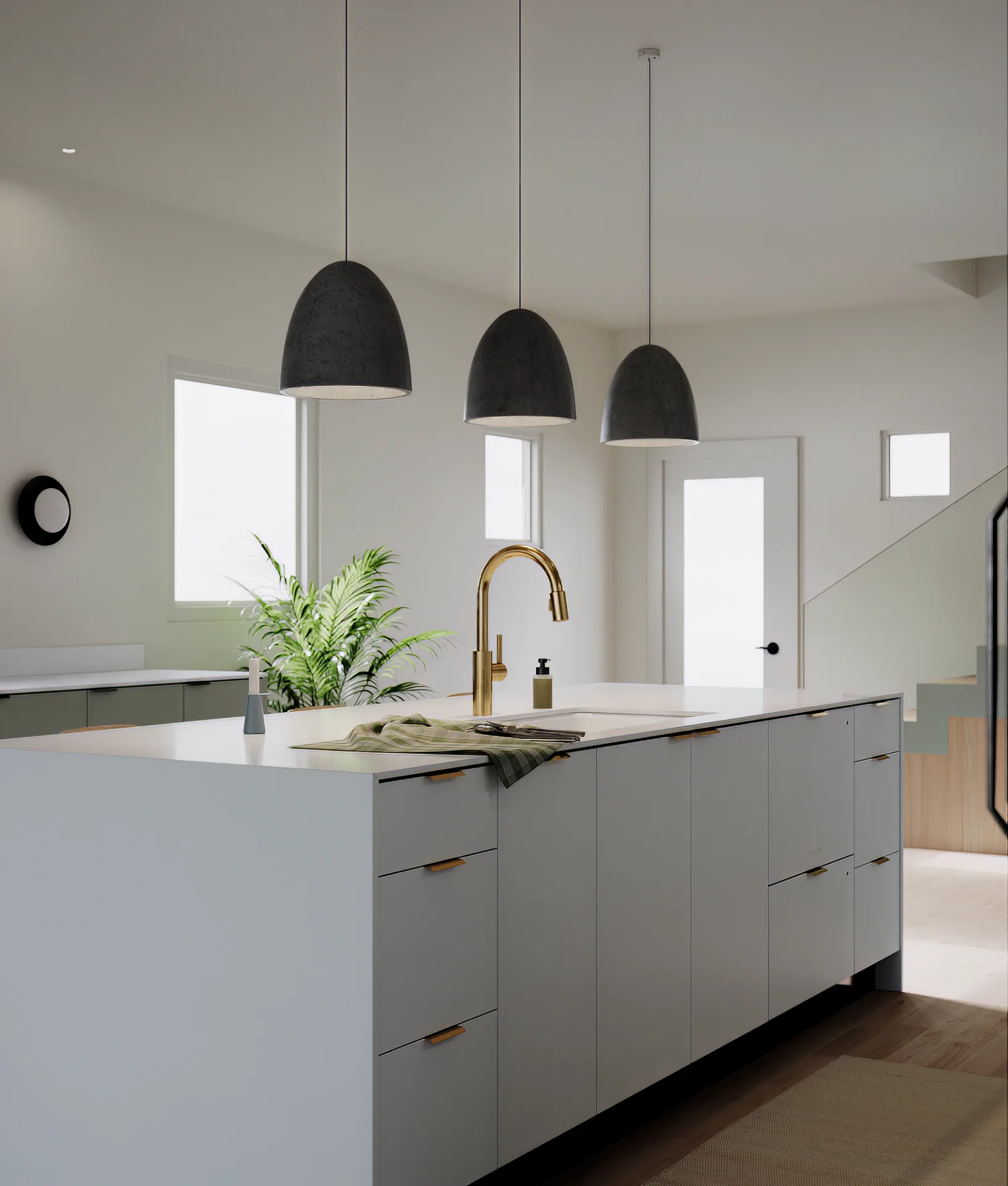 Visualization of an island and flush cabinetry at the 2nd Avenue project